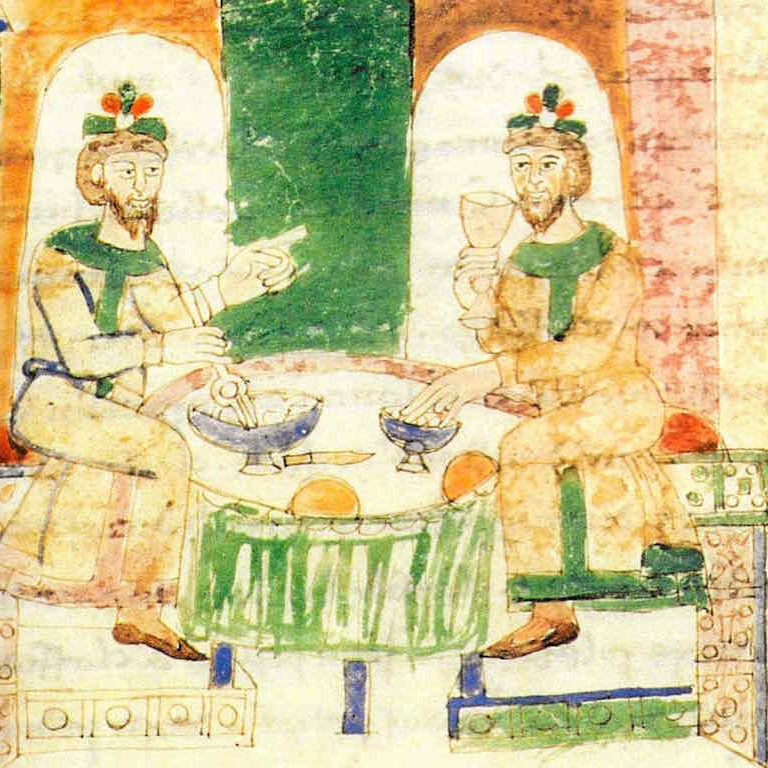 manuscrit-montecassino- medieval-deux-personnages- mangent-fourchette-les-causeries-culinaires-histoire-cours-cuisine-recettes manuscrit-montecassino- medieval-deux-personnages- mangent-fourchette-les-causeries-culinaires-histoire-cours-cuisine-recettes