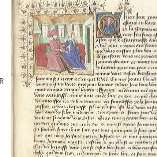 Ménagier-les-causeries-culinaires-recettes-ancetres-boutique-cours-cuisine-histoire Premier feuillet du manuscrit du Ménagier