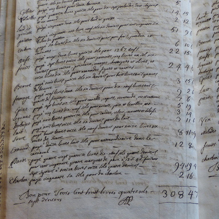 Compte-février-1750-St-bernard-Toulouse-les-causeries-culinaires