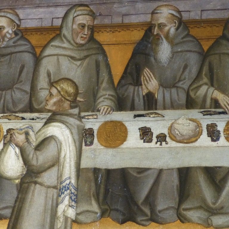 1370-Santa-Croce-Florence-lescauseriesculinaires photo de moines à tables au Moyen Âge.