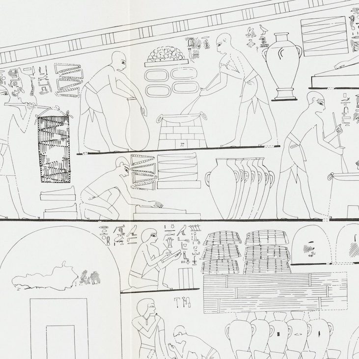 Rekhmire I-49-Davies-les-causeries-culinaires-recette-fait-maison-boutique-saveur-histoire Dessin de la tombe du vizir Rekhmire réalisé par l'archéologue Davies dans les années 1950-1960.